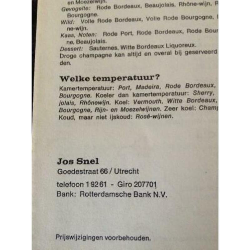 Oude folder Slijterij-Wijnhandel Jos Snel Goedestr. Utrecht