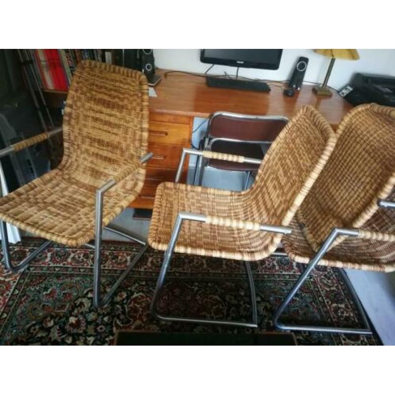 4 Loom RVS design eetkamer stoelen rotan koopje!