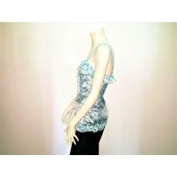 TOMMY HILFIGER Top blauw satijn stretch slank mt. XL: 10,-