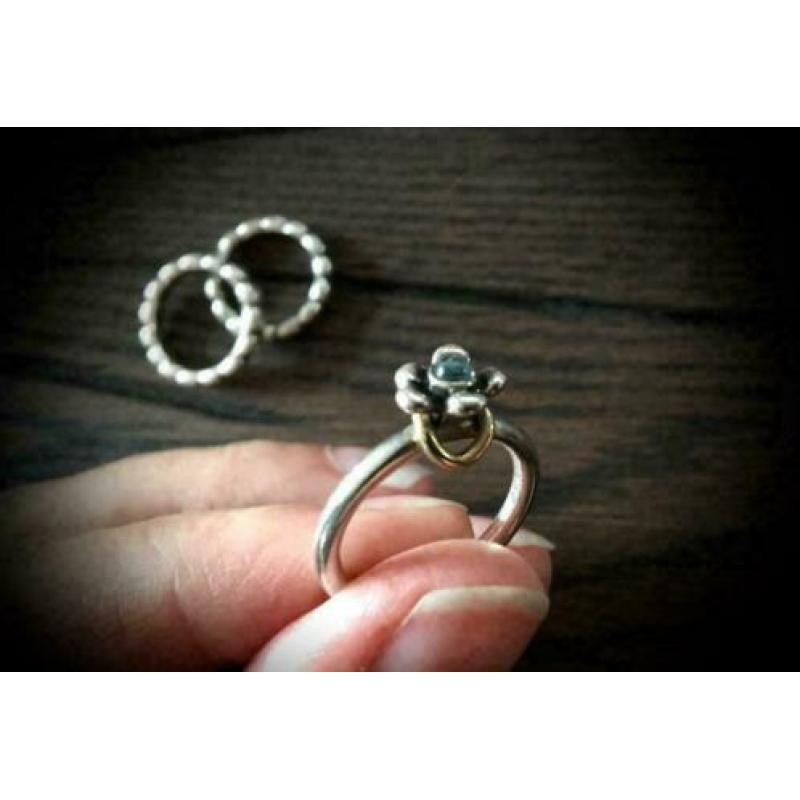 Pandora ring bloem topaas zilver en goud 14 Karaats 18 mm