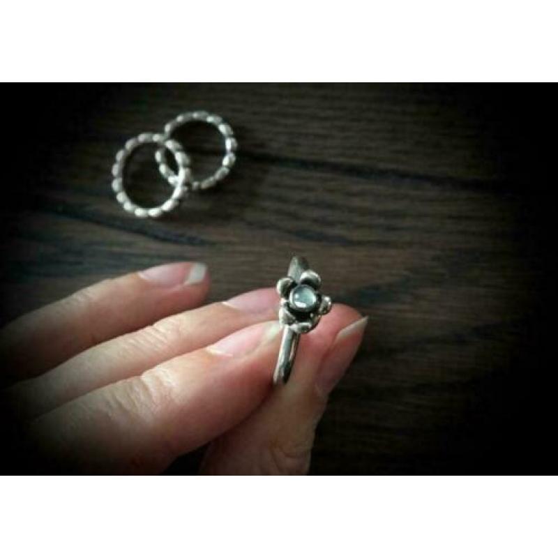 Pandora ring bloem topaas zilver en goud 14 Karaats 18 mm