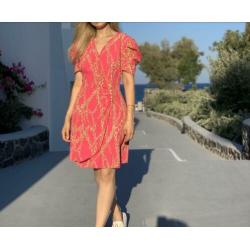 Mooi roze jurkje met print mt36/38 met korte mouwen