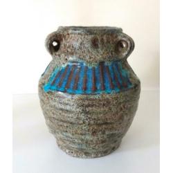 Keramiek vaas turquoise en beige met strepen Brouwer 5247-k