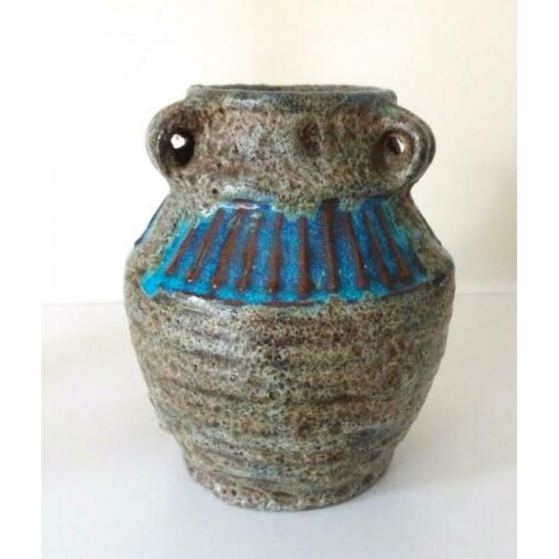 Keramiek vaas turquoise en beige met strepen Brouwer 5247-k