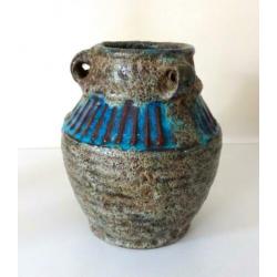 Keramiek vaas turquoise en beige met strepen Brouwer 5247-k
