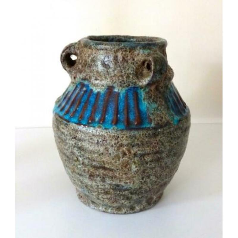 Keramiek vaas turquoise en beige met strepen Brouwer 5247-k
