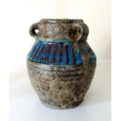 Keramiek vaas turquoise en beige met strepen Brouwer 5247-k