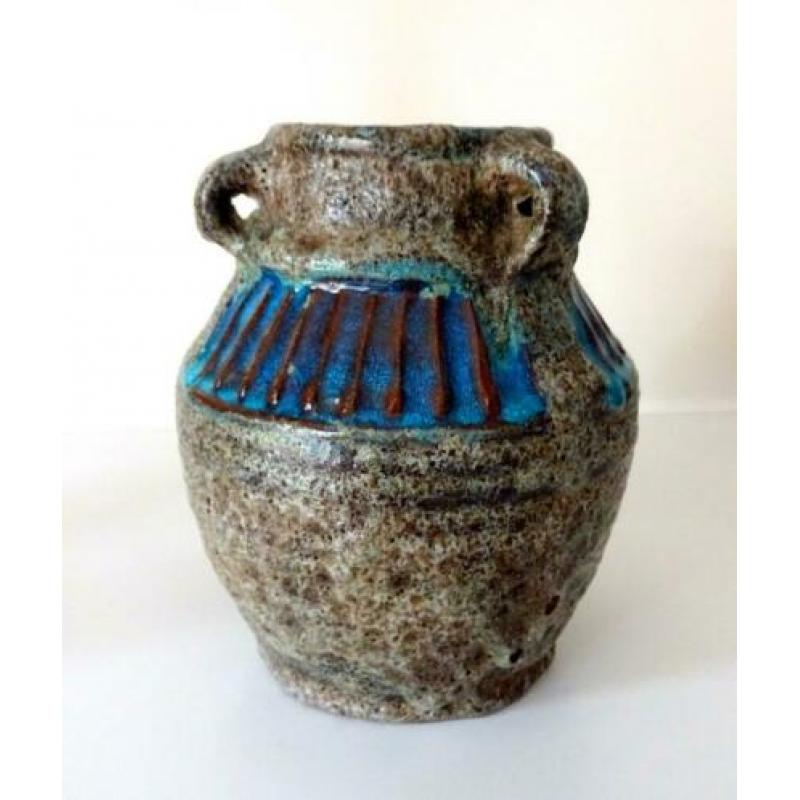 Keramiek vaas turquoise en beige met strepen Brouwer 5247-k