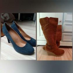 Mooie dames laarzen met sleehak 40 en blauwe pumps 39