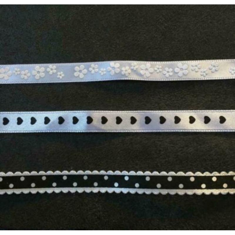Zwart wit polkadot lint satijnlint hartjes bloemetjes