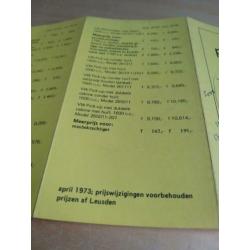 1973 Volkswagen prijslijst met Karmann ghia en bus T2 ETC