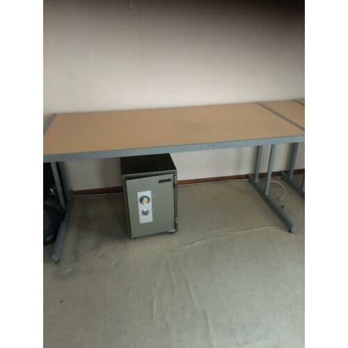 hout met rvs bureau met ladeblok
