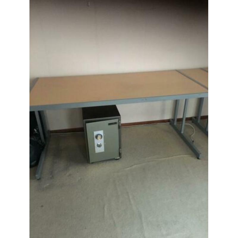 hout met rvs bureau met ladeblok