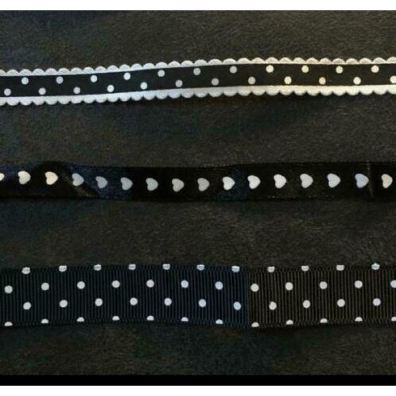 Zwart wit polkadot lint satijnlint hartjes bloemetjes