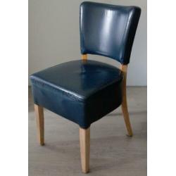 6 blauwe leren eetkamerstoelen