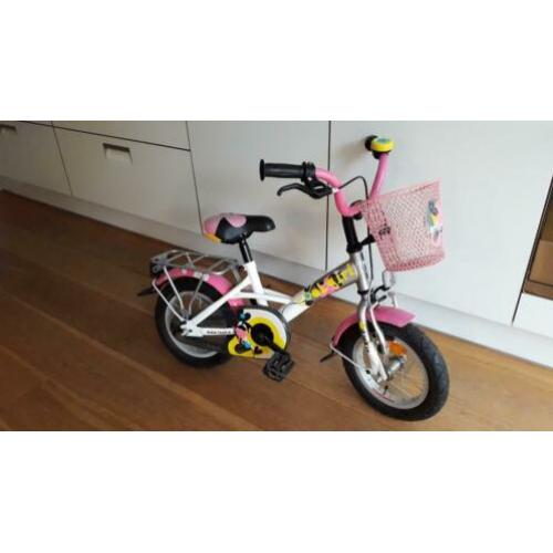 Loekie kinderfiets wit/roze 12 inch met zijwieltjes