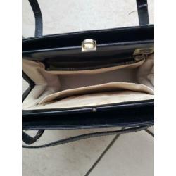 Vintage zwart leren dames tas met krokodilleer