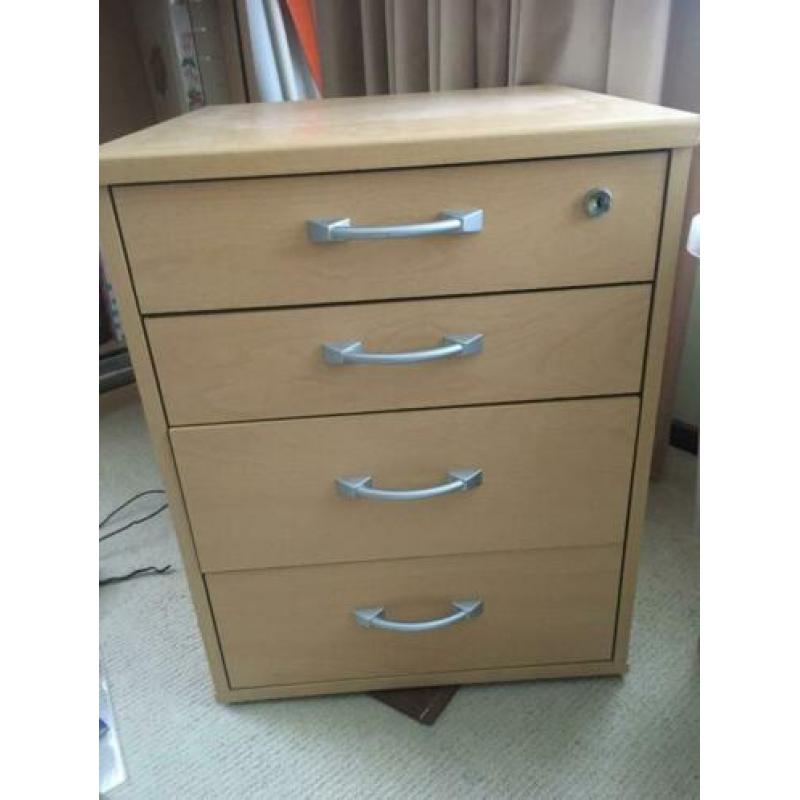 hout met rvs bureau met ladeblok