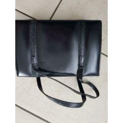 Vintage zwart leren dames tas met krokodilleer
