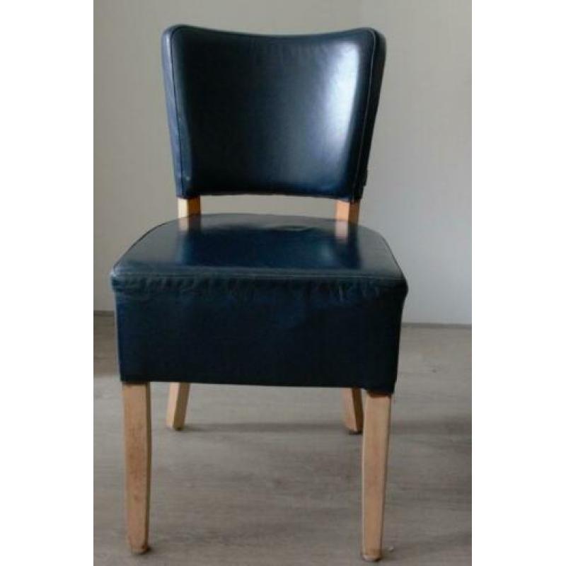 6 blauwe leren eetkamerstoelen