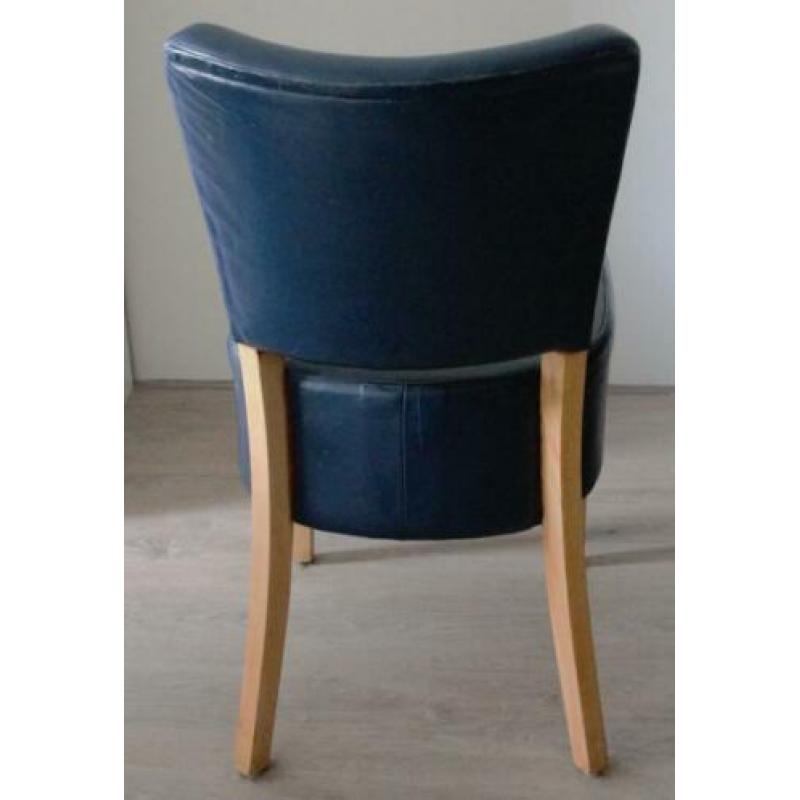 6 blauwe leren eetkamerstoelen