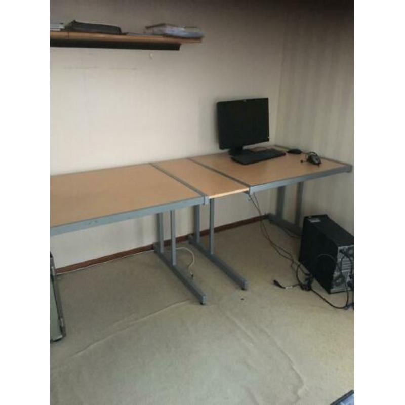 hout met rvs bureau met ladeblok