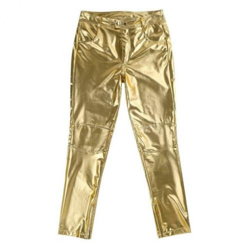 Heren broek leer look (sexy leren lederen mannen zwart goud)