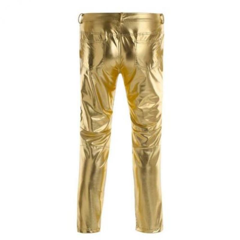 Heren broek leer look (sexy leren lederen mannen zwart goud)