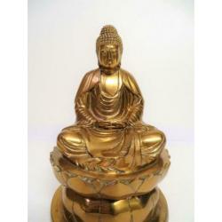 Brons Zen Meditatie Boeddha beeld op lotustroon
