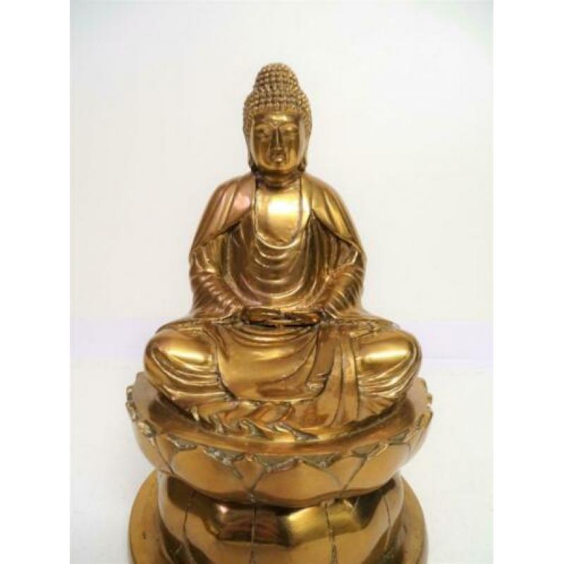Brons Zen Meditatie Boeddha beeld op lotustroon