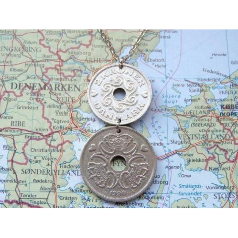 Denemarken: originele munt ketting/sleutelhanger reiscadeau