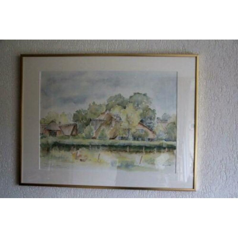 Aquarel,eigen woonhuis + atelier Jaap en Willem Dooijewaard