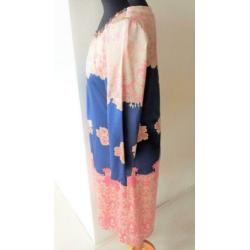 JOYCE & GIRLS blauw-roze, zijde gevoerde jurk maat 38