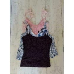 3 stuks tops maat XS blauw roze en paars