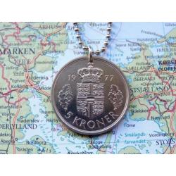 Denemarken: originele munt ketting/sleutelhanger reiscadeau