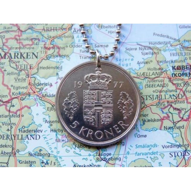 Denemarken: originele munt ketting/sleutelhanger reiscadeau
