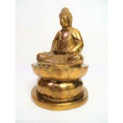 Brons Zen Meditatie Boeddha beeld op lotustroon