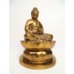 Brons Zen Meditatie Boeddha beeld op lotustroon
