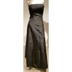Zwarte strapless gala jurk + stola. Elegante pasvorm, maat S