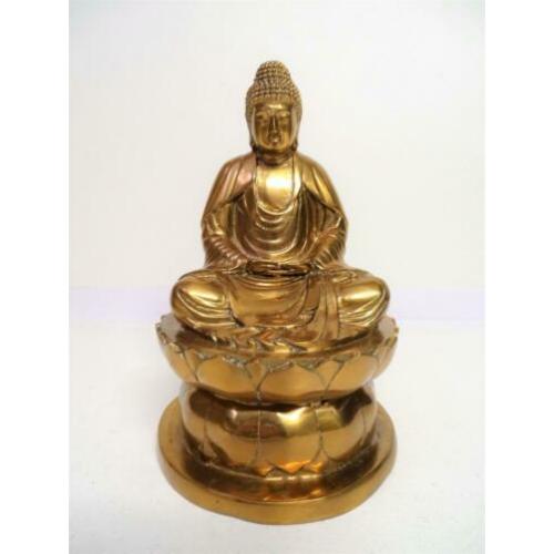 Brons Zen Meditatie Boeddha beeld op lotustroon