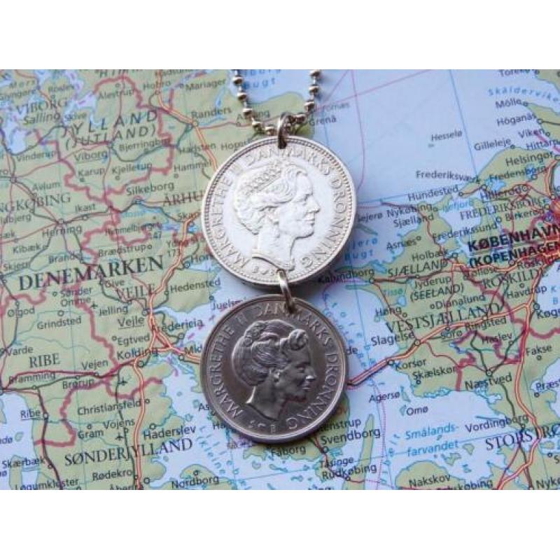 Denemarken: originele munt ketting/sleutelhanger reiscadeau