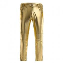 Heren broek leer look (sexy leren lederen mannen zwart goud)