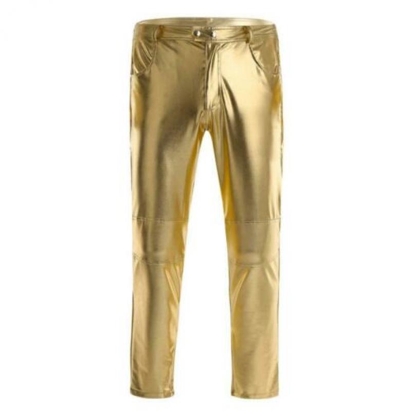 Heren broek leer look (sexy leren lederen mannen zwart goud)