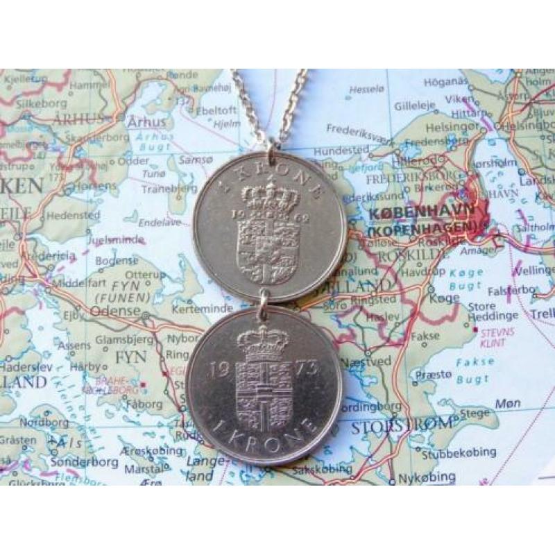 Denemarken: originele munt ketting/sleutelhanger reiscadeau