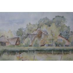 Aquarel,eigen woonhuis + atelier Jaap en Willem Dooijewaard