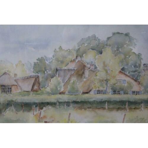 Aquarel,eigen woonhuis + atelier Jaap en Willem Dooijewaard