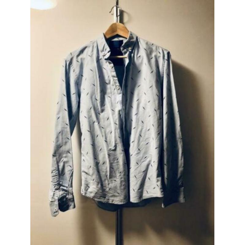 Zara Man overhemd slimfit, lichtblauw met print, maat M