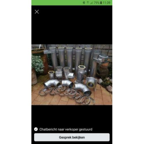 Mooie houtkachel met 6 meter dubbelwandige pijp