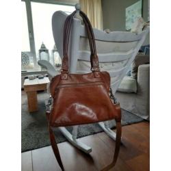 Cognac kleurige Cowboybag onbeschadigd zgan echt leer