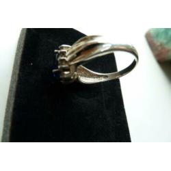 Zilveren ring 925, blauw, geslepen rijnsteen, maat 20